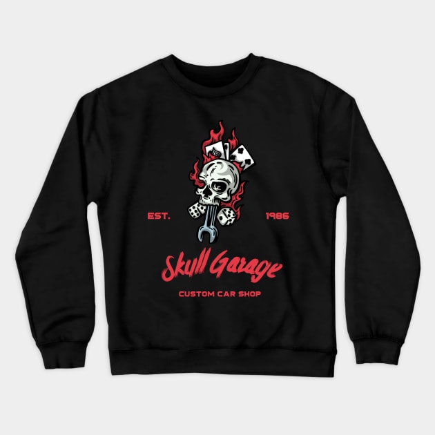 Skull Garage Crewneck Sweatshirt by vukojev-alex